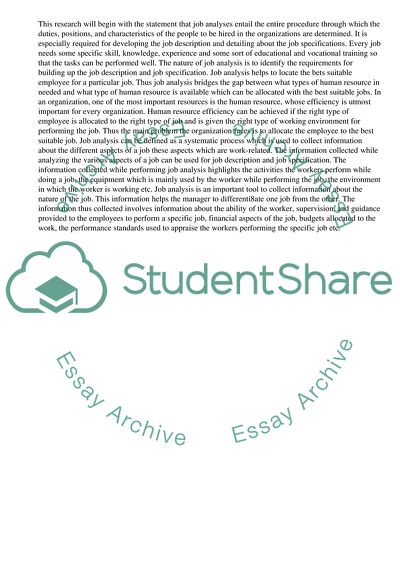 The Basic Needs of the Job and Education Needed To Perform the Job with the Help of Job Analysis