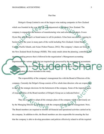 Managerial Accounting and Cost Concepts - Delegats Group Limited