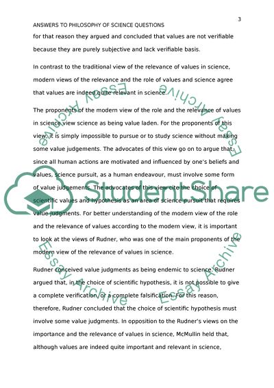 Philosophy of Science and Value