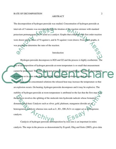 Rate of Decomposition of Hydrogen Peroxide