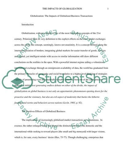 Globalization: The Impacts of Globalized Business Transactions