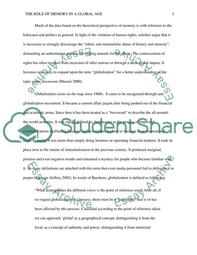 Role of Memory in a Global Age