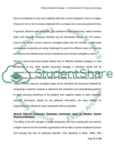 Effective Retention Strategy: a Vital Component of Resourcing Strategy