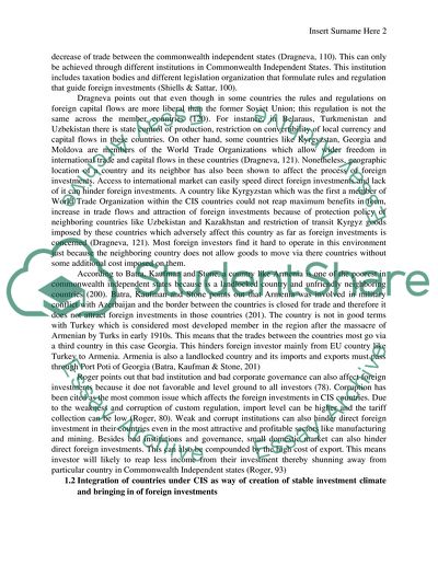 A Comparative Analysis of Investment Climate is in Countries the CIS