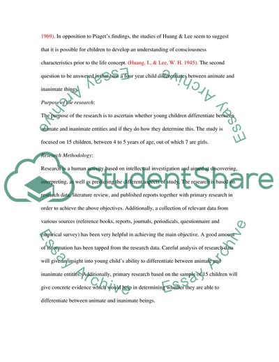 How Four Years Old Children Differentiate between Animate between Inanimate Entities