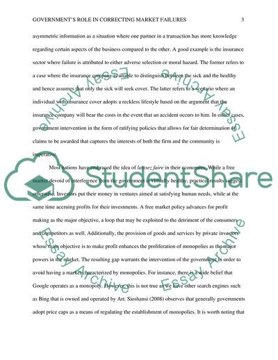 Governments Role in Correcting Market Failures