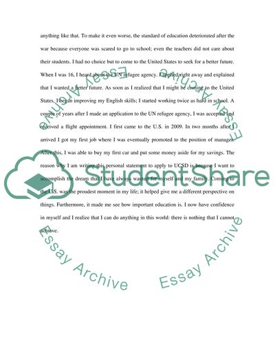 Personal Statement for Admission to UCSD