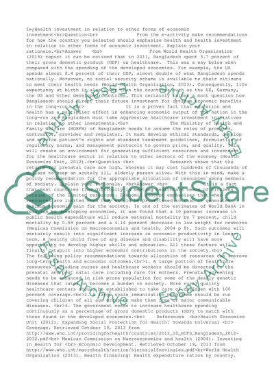 Health investment in relation to other forms of economic investment