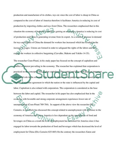 Economic Relationship Between U.S and China in Regard to Market of Labor