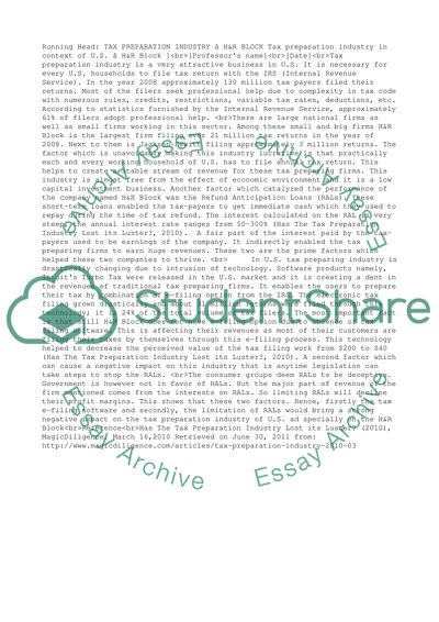 Tax Preparation Industry in Context of the US - H&R Block