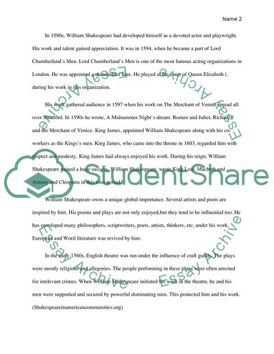 shakespeare biography essay 500 words