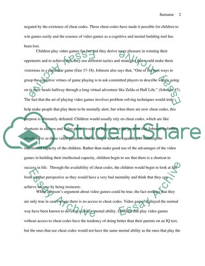 How the existence of cheat codes could hurt Johnsons argument about video games