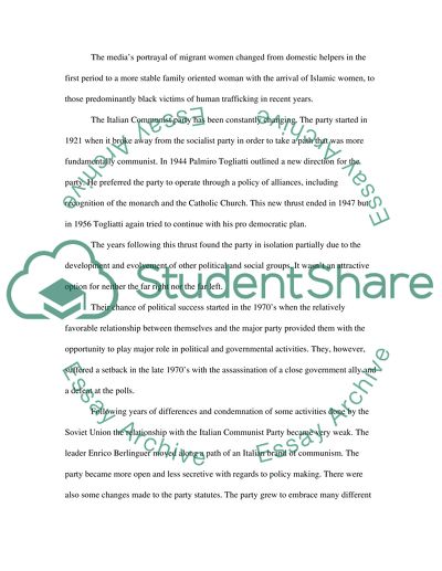 Italian Immigration and class politics