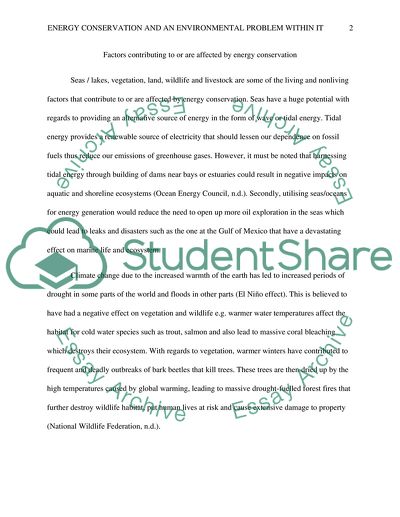 Energy Conservation and an Environmental Problem within It