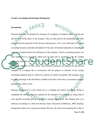 Creative Accounting and Earnings Management