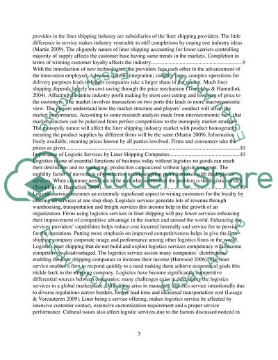 Importance of Logistic Services by Liner Shipping Companies