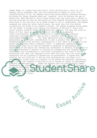 Hamer vs Sidway Legal Process