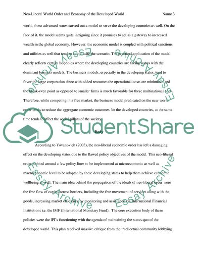 Neo-Liberal World Order for the Developed World