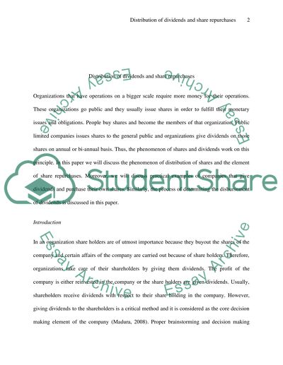 Distribution of Dividends and Share Repurchases