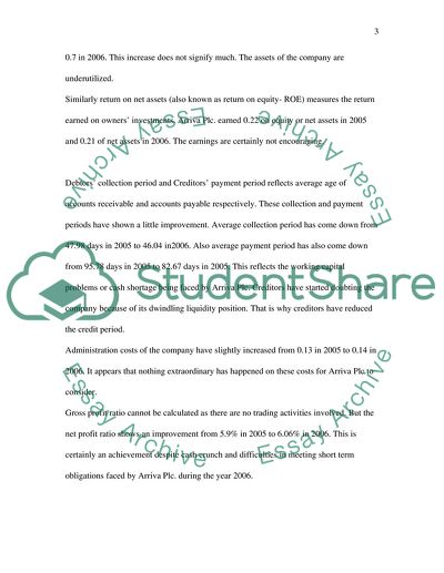 Ratio Calculations of Arriva Plc