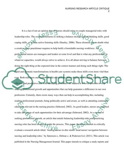 Nursing Management Leadership in Health Care Institutions