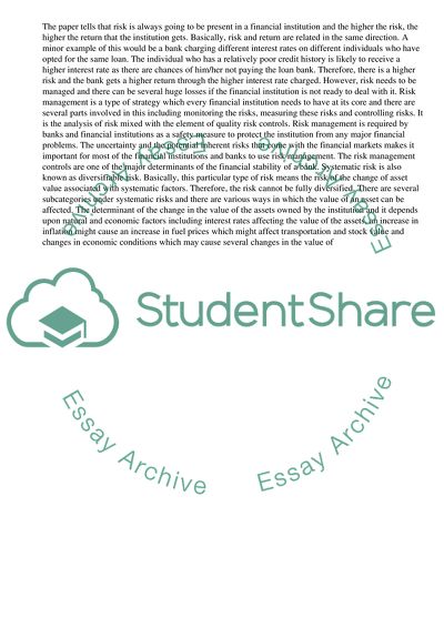 The types of risks and risk management measures which are needed in a financial institution