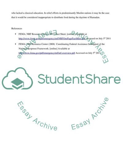 International and National Relief Efforts - BHS412 Module 4 - Case