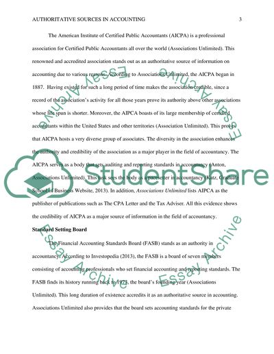 Report on authoritative sources in accounting