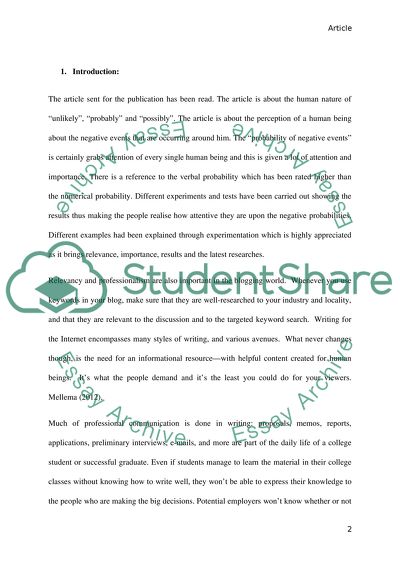 Analysis of Estimating the Probability of Negative Events Article by Adam J.L Harris, Adam Corner, and Ulrike Hahn