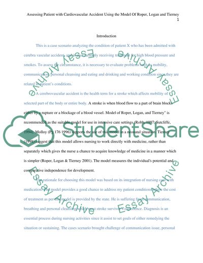 Assessing Patient with Cardiovascular Accident Using the Model of Roper, Logan and Tierney