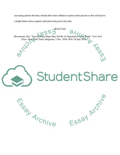 Summary of the Article Your College Major May Not Be As Important As You Think by Bissonnette