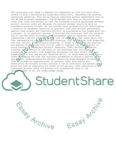 Project Management - Curry Leaf Restaurant