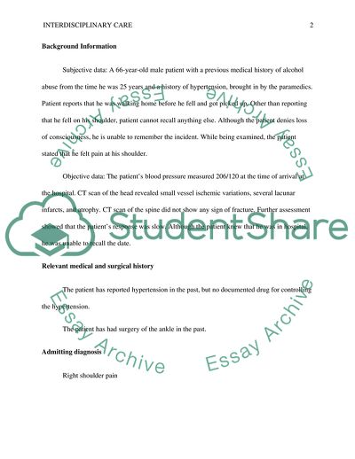 Interdisciplinary Care Assessment: Right Shoulder Pain