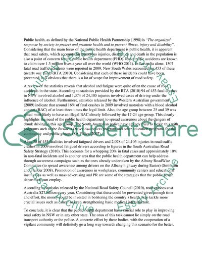 Public health and road safety in Australia focus on NSW state