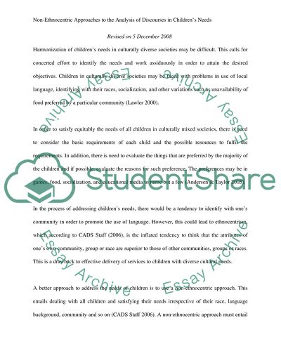 Childrens Needs in Culturally Diverse Societies