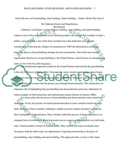 Analysis of Peace-building, State-building, Nation-building Turtles All the Way Down Article