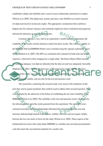 Critique of tests used in couples relationship