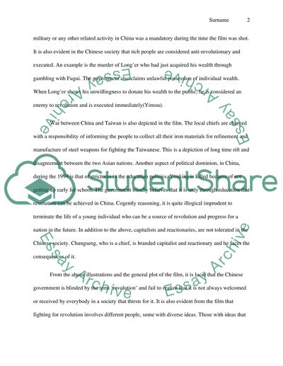 Analysis of To live 1994 Chinese Film by Yimou Zhang