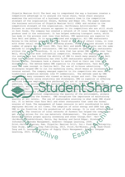 Case study for the value chain analysis