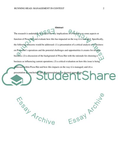 The Impact of E-Business on Pizza Hut