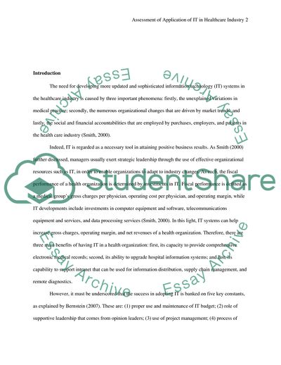 Assessment of Application of IT in Healthcare Industry