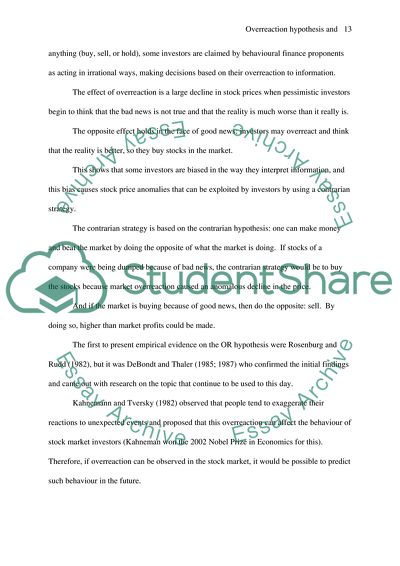 Overreaction Hypothesis and Contrarian Strategy (the efficiency of financial markets)