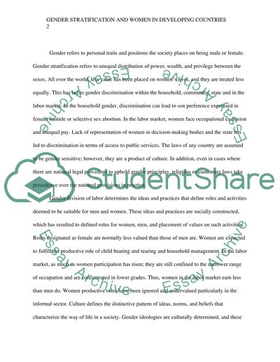 Gender Stratification and Women in Developing Countries
