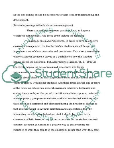 Elementary Classroom Curriculum, Classroom Management Plan