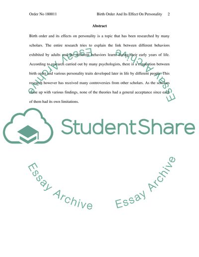 Birth Order Effect on Personality