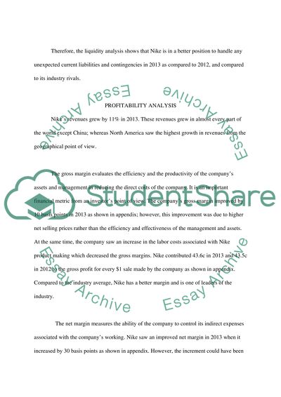 Financial Position of Nike in 2012 and 2013