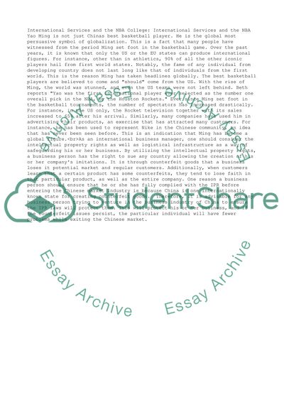 Yo. Man Its yao Ming: International Services and the NBA