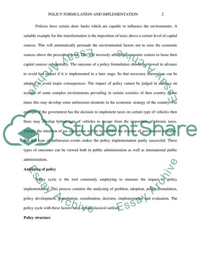 Policy Formulation and Policy Implementation by International Public