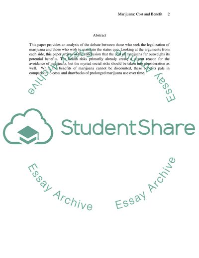 Marijuana Legalization: Cost and Benefit