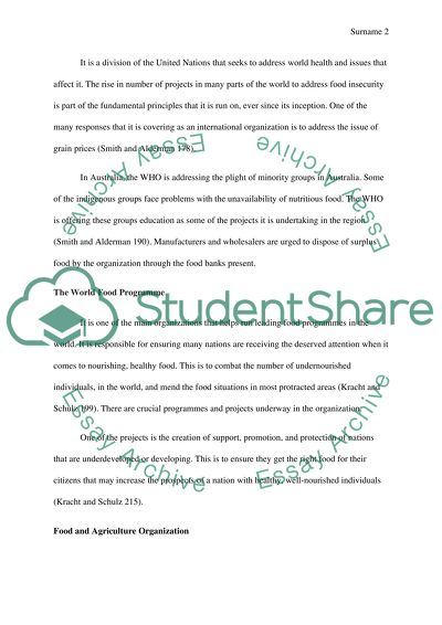 Food Insecurity Projects Conducted by the Following Organizations